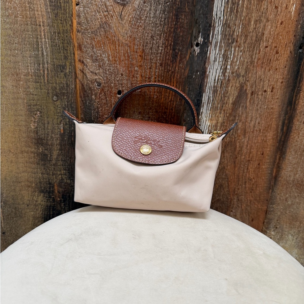 Longchamp Mini Le Pliage Top-Handle Bag in Beige and Brown